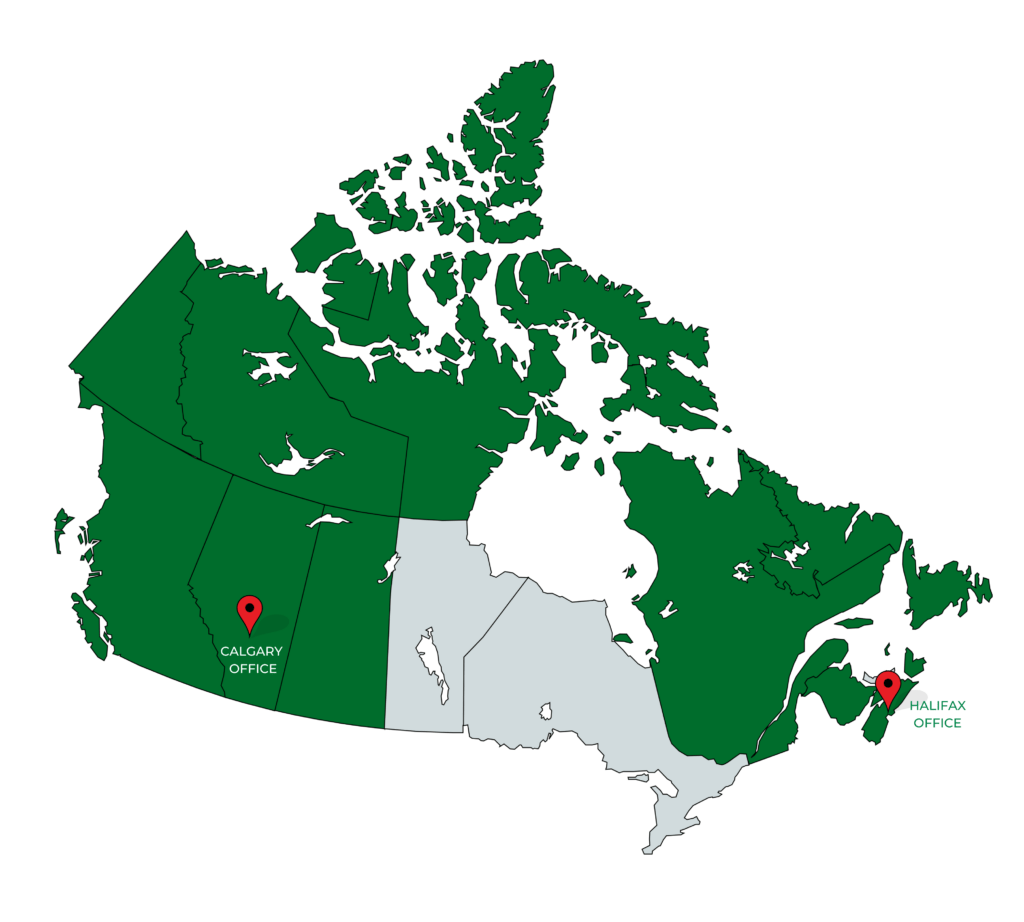 A map of Canada highlighting where Green Cat Renewables Operates