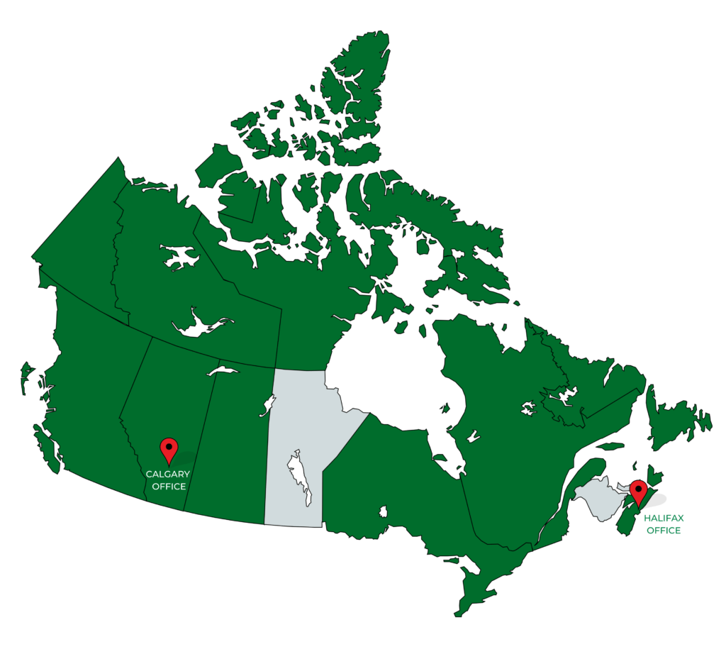 Map of areas in Canada where GreenCat Renewables has projects and offices